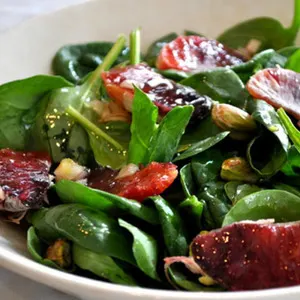 Vegetarian Gluten-Free Spinach Salad with Blood Oranges and Pistachios Recipe — American recipe