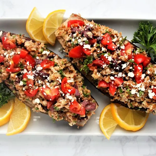 Vegetarian Nut-Free Mediterranean Stuffed Eggplant — Mediterranean recipe