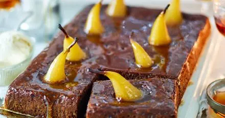 Vegetarian Gluten-Free Vegan sticky toffee pear pudding — British recipe