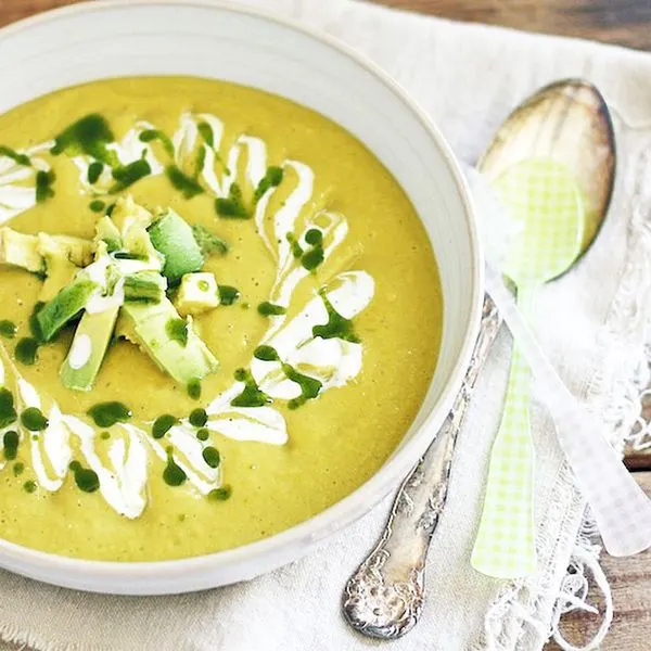 Vegetarian Gluten-Free CHILLED AVOCADO SOUP + CILANTRO OIL — American recipe