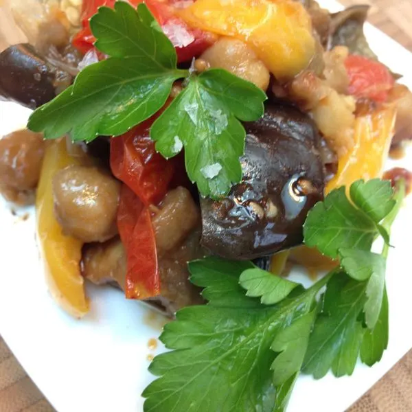 Vegan Vegetarian Roasted Mediterranean Vegetables with Chickpeas — Mediterranean recipe