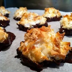 Vegetarian Gluten-Free Chocolate Dipped Coconut Macaroons - gluten free, dairy free, and grain free — American recipe