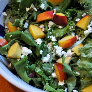 Vegetarian Gluten-Free Butter Lettuce Salad with Peaches and Feta Recipe — Greek recipe