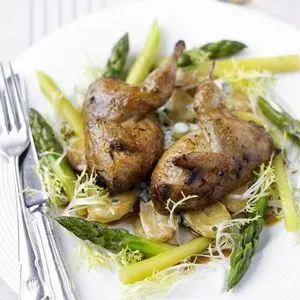 Gluten-Free Keto Roast & marinated quail with warm spring vegetable salad — American recipe