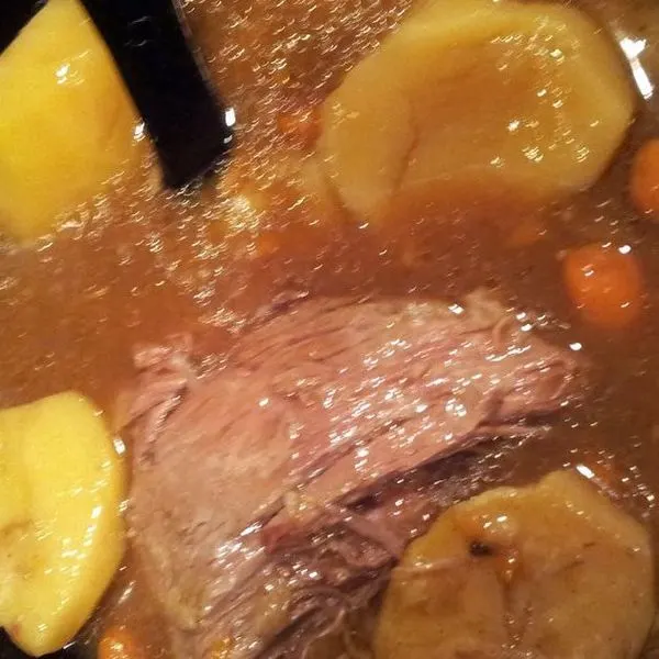 Keto Nut-Free crock pot roast potatoes carrots/ then vegs beef soup w remaining left overs — American recipe