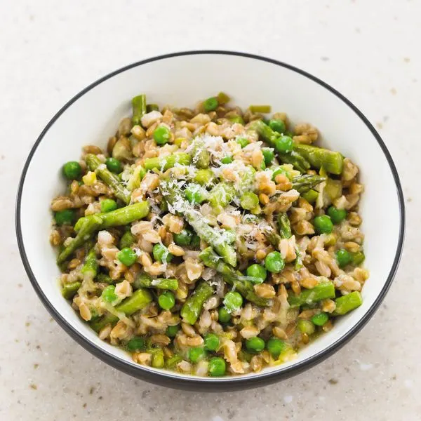 Vegetarian Nut-Free Slow-Cooker Farro Primavera — Italian recipe