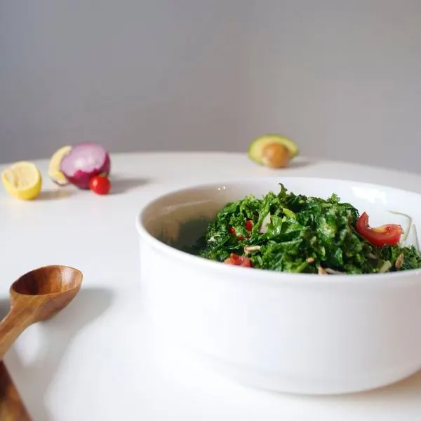 Vegan Vegetarian Raw Kale Avocado Salad — Mediterranean recipe