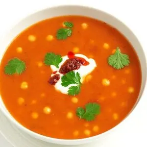 Vegetarian Nut-Free Chickpea, tomato and harissa soup — French recipe