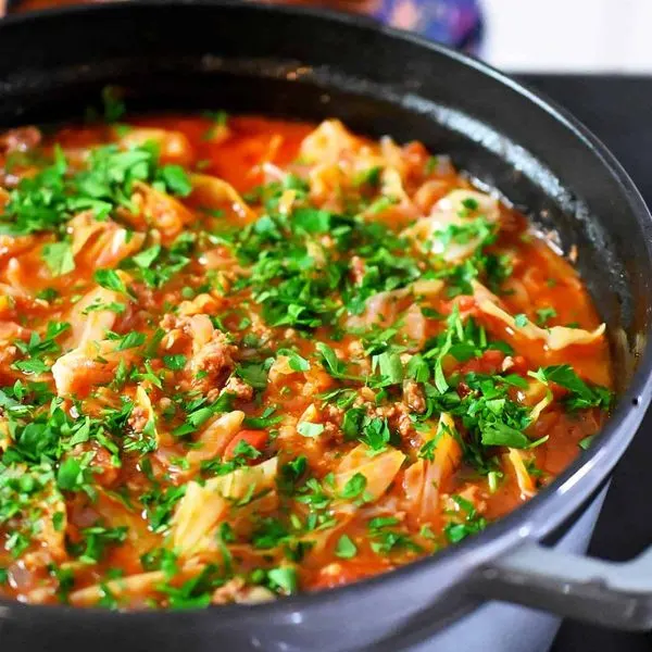 Gluten-Free Dairy-Free Cabbage Roll Soup with Cauliflower Rice (Whole30, Low Carb) — American recipe