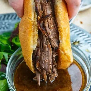 Nut-Free Shellfish-Free Slow Cooker Balsamic Roast Beef French Dip Sandwich — American recipe