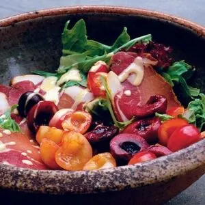 Gluten-Free Keto Nigel Slater's Salad of Summer Leaves, Cured Pork, and Cherries — American recipe