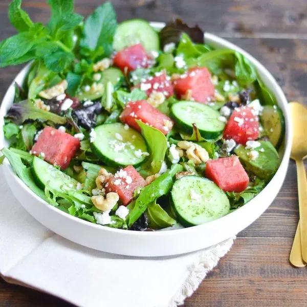 Vegetarian Gluten-Free Watermelon and Cucumber Salad with Mint-Honey Vinaigrette — American recipe