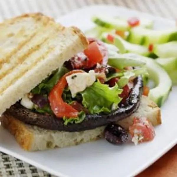 Vegetarian Nut-Free Mediterranean Portobello Burger — Mediterranean recipe