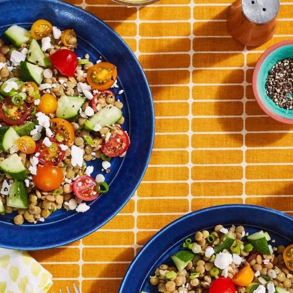 Vegetarian Gluten-Free Marinated Lentils and Dairy-Free Feta Crumbles Star in This Fresh, Flavor-Packed Salad — Mediterranean recipe