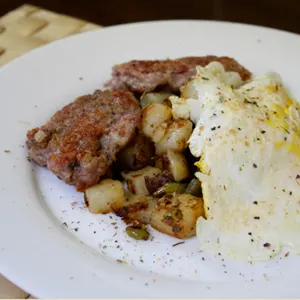Gluten-Free Dairy-Free Dinner Tonight: Breakfast Sausage, Home Fries, and Eggs Recipe — American recipe