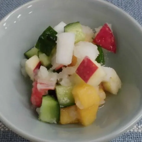 Gluten-Free Dairy-Free Snow “Namasu” with Crab-Flavored Seafood, Vegetables and Fruits — Japanese recipe