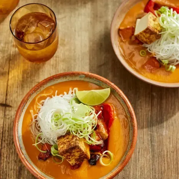 Vegan Vegetarian Thai red squash noodle soup — South east asian recipe