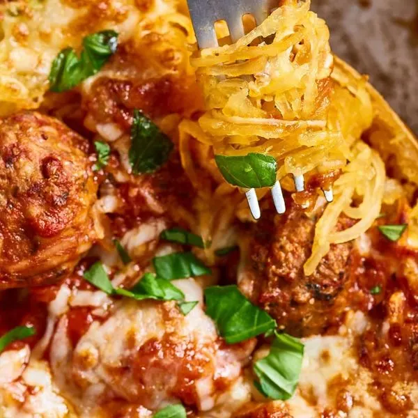 Nut-Free Shellfish-Free Easy Low-Carb Meatball-Stuffed Spaghetti Squash — Italian recipe