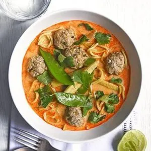 Gluten-Free Dairy-Free Thai coconut soup with turkey meatballs — South east asian recipe
