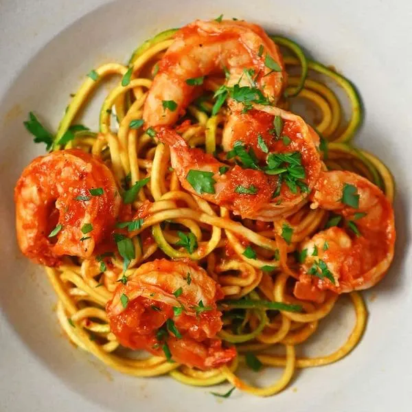 Gluten-Free Dairy-Free Spicy Shrimp Pasta with Marinara Sauce (Whole30, Keto, Paleo) — Italian recipe
