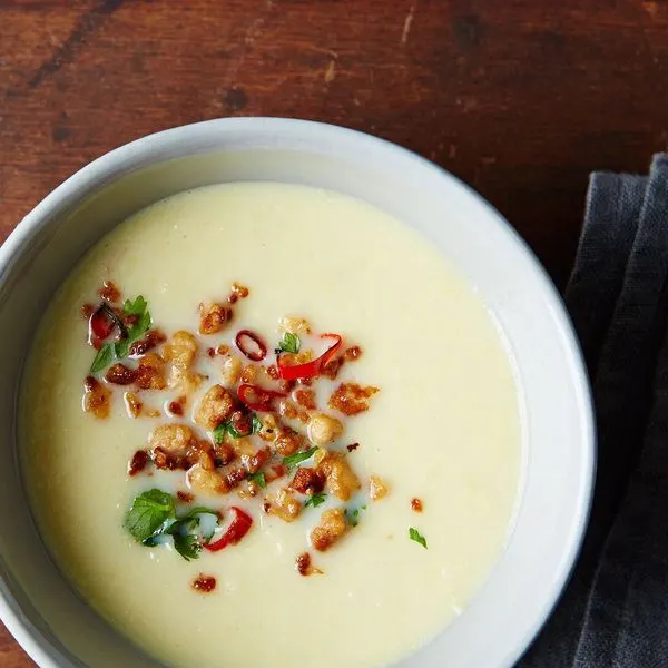 Dairy-Free Nut-Free Corn Soup with Tofu Larb — Asian recipe