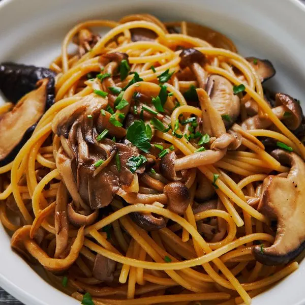 Vegetarian Nut-Free Butter Shoyu Pasta with Japanese Mushrooms — Japanese recipe