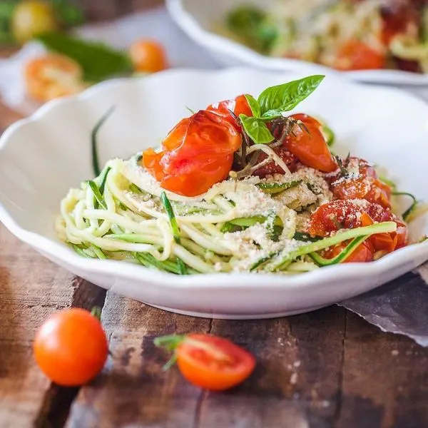 Vegetarian Nut-Free Cherry Tomato Zucchini Noodles — Asian recipe
