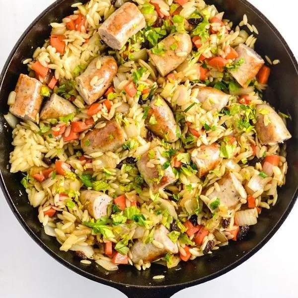 Dairy-Free Nut-Free Orzo Pilaf with Italian Sausage — Mediterranean recipe