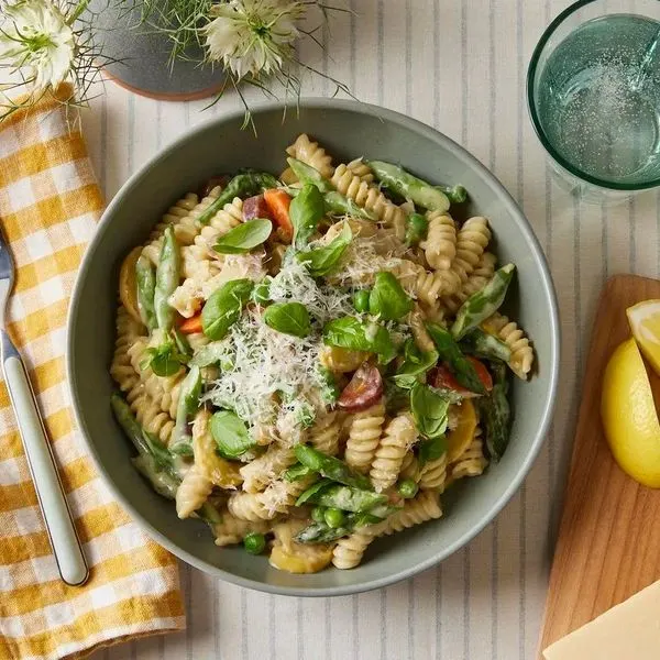 Vegetarian Nut-Free Dairy-Free Creamy Pasta Primavera — Italian recipe