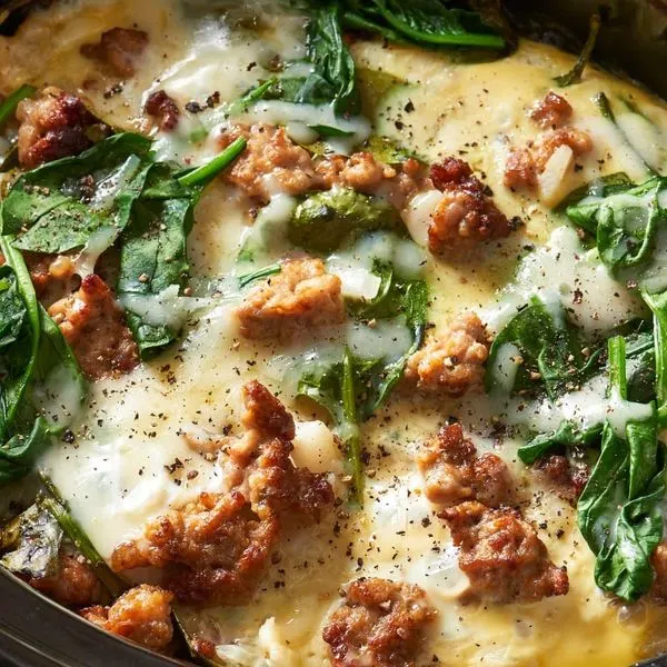 Gluten-Free Nut-Free Slow Cooker Sausage and Spinach Breakfast Casserole — Italian recipe