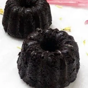 Vegan Vegetarian Mini Cocoa Bundt Cake with a satiny chocolate glaze (Eggless & Dairy Free) — American recipe