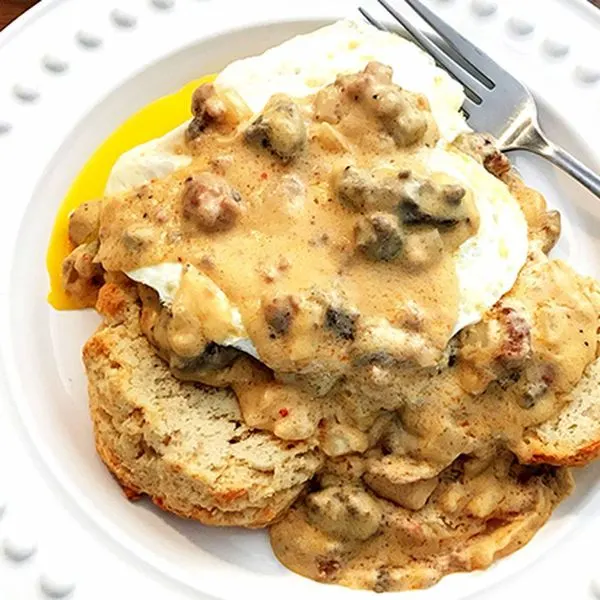 Nut-Free Egg-Free Wagyu Breakfast Sausage Biscuits and Gravy — American recipe