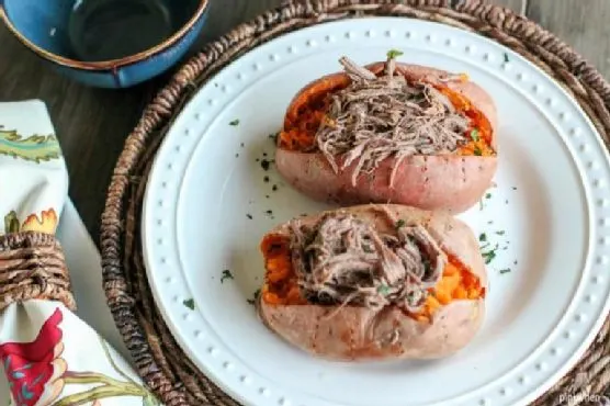 Gluten-Free Dairy-Free Shredded Roast Beef Stuffed Sweet Potatoes (Whole 30 & PALEO)