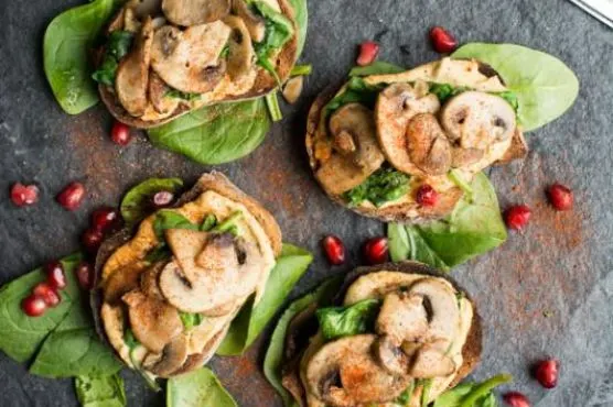 Vegan Vegetarian Mushroom Hummus Crostini — Mediterranean recipe