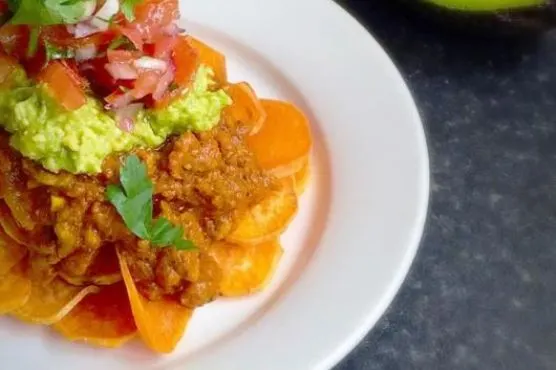 Gluten-Free Paleo Loaded Paleo Nachos With Fresh Salsa & Guacamole — Mexican recipe