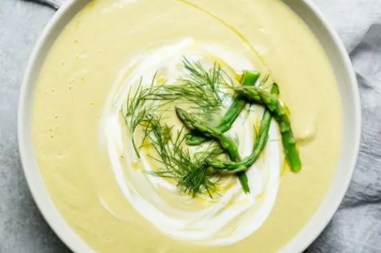 Gluten-Free Keto Creamy, Healthy Asparagus Soup with Avocado and Fennel