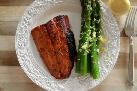 Gluten-Free Dairy-Free Balsamic & Honey Glazed Salmon with Lemony Asparagus