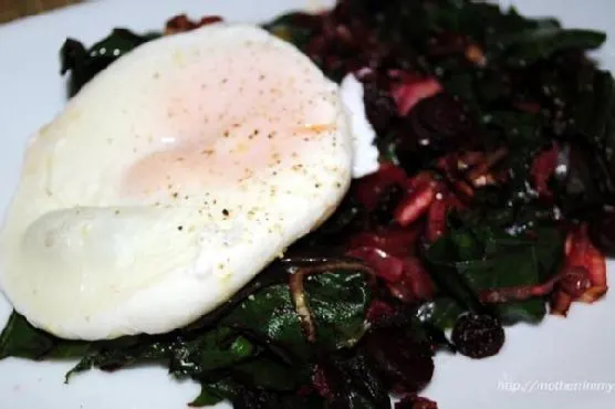 Gluten-Free Keto Beet Greens and Poached Eggs
