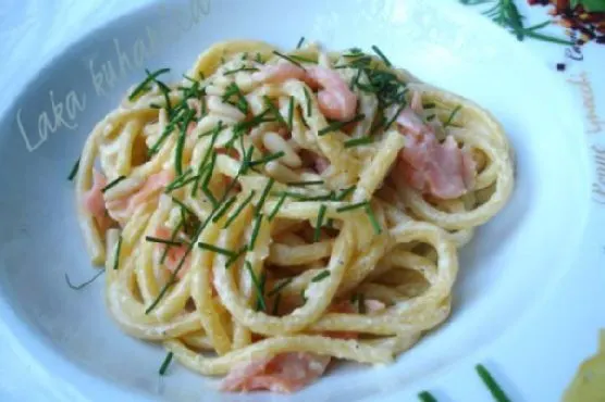 Shellfish-Free Egg-Free Bigoli with smoked salmon