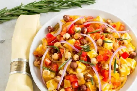 Vegan Vegetarian Butternut Squash Tofu Salad With Toasted Hazelnuts