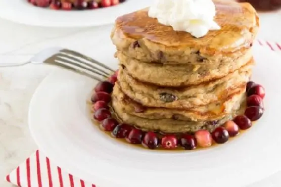 Vegetarian Dairy-Free Caramelized cranberries coconut pancakes