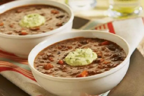Vegetarian Gluten-Free Chipotle Black Bean Soup with Avocado Cream
