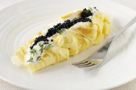 Gluten-Free Keto Duck Egg Omelette With Caviar and Sour Cream