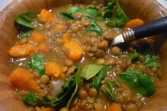 Vegan Vegetarian Lentil, Sweet Potato and Spinach Soup
