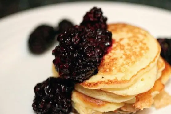Vegetarian Nut-Free Meyer Lemon Ricotta Pancakes with Blackberry Compote