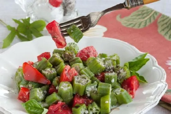 Vegan Vegetarian Okra Tomato Salad