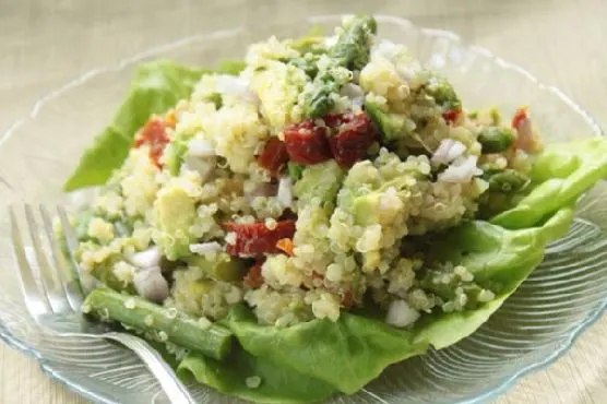 Gluten-Free Dairy-Free Quinoa Salad With Avocado, Asparagus and Sun Dried Tomatoes