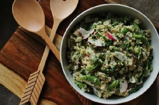 Vegetarian Gluten-Free Radish & Snap Pea Quinoa Salad