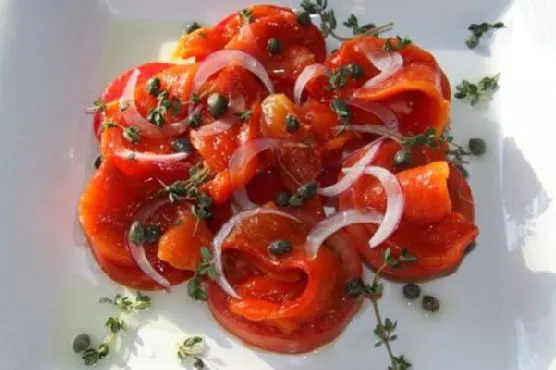 Vegan Vegetarian Roasted red peppers and tomatoes salad