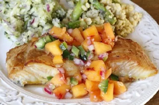 Dairy-Free Nut-Free Soy Ginger Glazed Halibut with Ginger Peach Relish